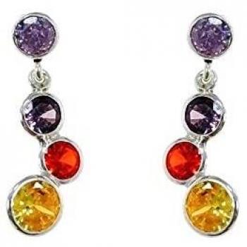 Pendientes largos plata Ley 925m mujer 20mm. circonitas color combinadas tamaños presión