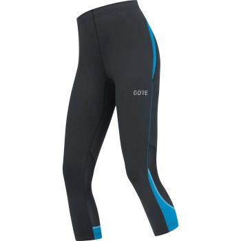 Gore Running Wear GORE Wear, Mujer, Mallas 3/4 transpirables para correr, GORE R3 Women 3/4 Tights, Talla: 36, Color Negro/Azul, 100079