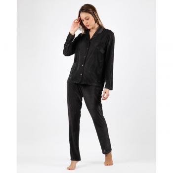 Pijama de mujer largo en terciopelo con rayas elegantes