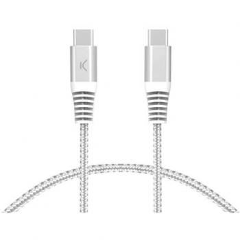 Cable USB-C a USB-C Ksix 60W, Carga Ultra Rápida Power Delivery, Trenzado 2m, Blanco