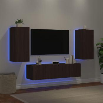 Muebles de TV de pared con LED 4 piezas de madera de roble marrón multicapa