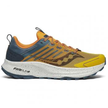 Zapatillas de running Saucony Ride TR2 para hombre, color amarillo con detalles en naranja y azul, talla 46.5