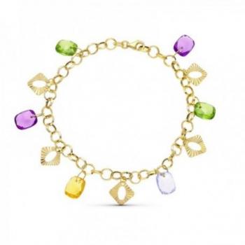 Pulsera Oro 18k con Circonitas de Colores Cuadrados Tallados y Calados en el Centro