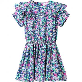 Vestido infantil de mangas con volantes azul cobalto 92