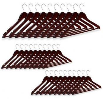 Set de 30 Perchas de Madera para Ropa con Gancho Giratorio 360°, Color Marrón