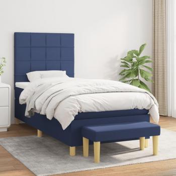 Cama box spring con colchón de muelles en tela azul 100x200 cm Vidaxl