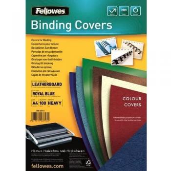 FELLOWES Caja 100 tapas encuadernación a4 cartón simil piel delta cuero azul Royal 250g