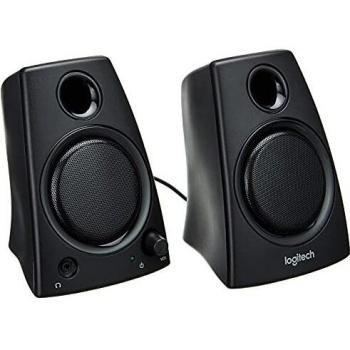 Logitech Z130 Stereo PC Speakers with Full Sound, Strong Bass, 10 Watts Peak Power, 3.5mm Audio Input, Headphone Jack and Volume Controls - Black (EU Plug Compatible)