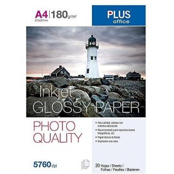 Plus Office Glossy Paper Photo Quality - Papel fotográfico, 2880 dpi, paquete 20 hojas, A4