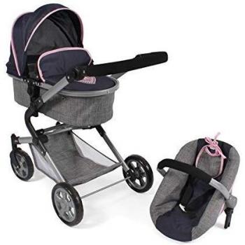 Bayer Chic 2000 597 26 Combi Lia - Cochecito de muñeca 3 en 1 con Asiento de Coche, capazo y Asiento Deportivo, Color Azul Marino y Rosa Oscuro