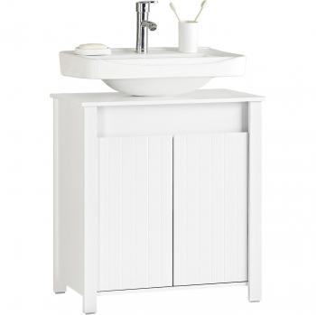 SoBuy BZR101-W Mueble para Debajo del Lavabo Fregadero Armario de Baño Armario de Almacenaje de Suelo 2 Puertas 60 x 34 x 65,5 cm Blanco
