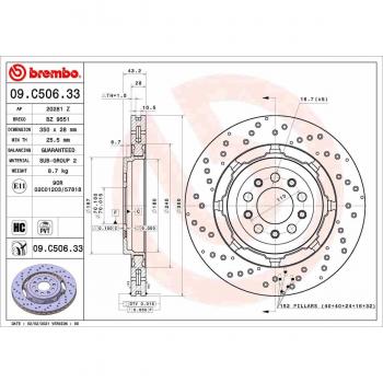 Disco de freno BREMBO 09C50633, ventilado, altamente carbonizado, 1 pieza