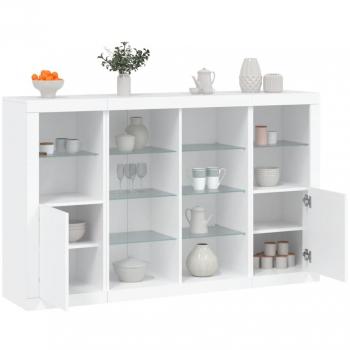 Aparador con luz LED 3 piezas madera de ingeniería, mueble de almacenaje de salón, armarios con puertas, cajón de madera, buffet para salón moderno, armario auxiliar, armario de almacenamiento en color blanco