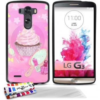 Carcasa flexible Ultra-Slim LG G3 VS98 de exclusivo motivo [Caramelo Cupcake ] [Negra] de MUZZANO + 3 Pelliculas de Pantalla UltraClear + ESTILETE y PAÑO MUZZANO® REGALADOS - La Protección Antigolpes ULTIMA, ELEGANTE Y DURADERA para su LG G3 VS98
