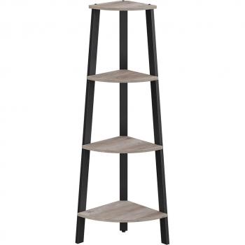 Estantería escalera rinconera vintage de 4 niveles en color greige y negro para hogar, salón, dormitorio y balcón