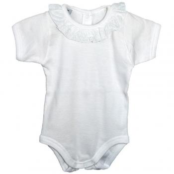 Babidu Body M/Corta Cuello Batista, Ropa de Bautizo para Bebés, Blanco, 1 M