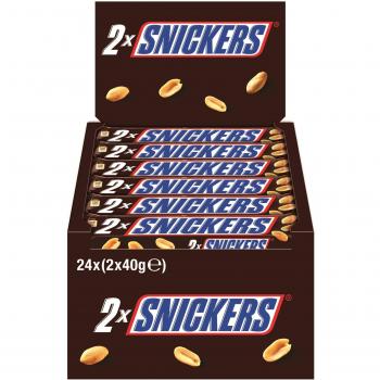 Barrita de Chocolate Snickers Xtra con Crema de Cacahuete, Caramelo y Cacahuetes - 24 x 80g - Snack Vegetariano