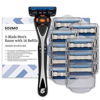 Marca Amazon - Solimo Maquinilla de afeitar de cinco hojas para hombre con 16 recambios