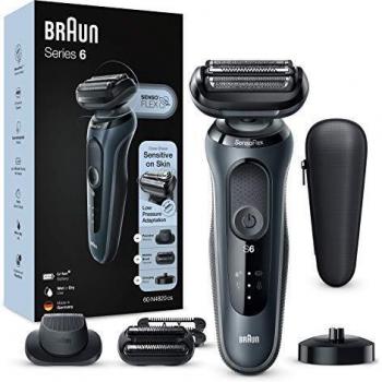 Braun Series 6 Afeitadora Eléctrica Hombre, Máquina de Afeitar Barba, Recortadora de Precisión, Cabezal SensoFlex, Base de Carga, Funda, Recargable, Resistente al Agua e Inalámbrica, 60-N4820 CS, Gris