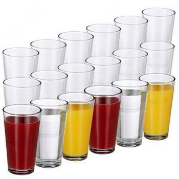 Set de 18 Vasos de Cristal, Capacidad 500 ml, Diseño Elegante, Apto para Lavavajillas, Transparente - Relaxdays