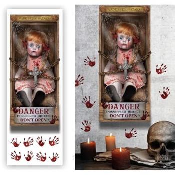 Hoja Adhesiva Decorativa Muñeca Asesina 25x70 cm - Ideal para Halloween y Fiestas de Terror