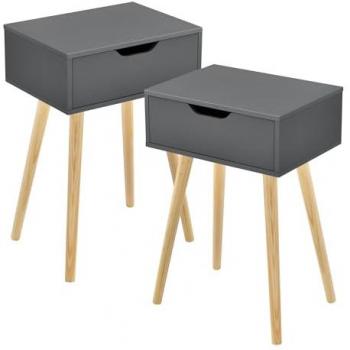 Conjunto de 2 Mesitas Auxiliares Östersund con Cajón 60x40x30 cm - Gris Oscuro