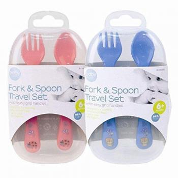 Baby Pure Juego de 2 Cubiertos de Viaje para bebé, Azul/Rosa, 7.48 x 5.83 x 0.71 cm