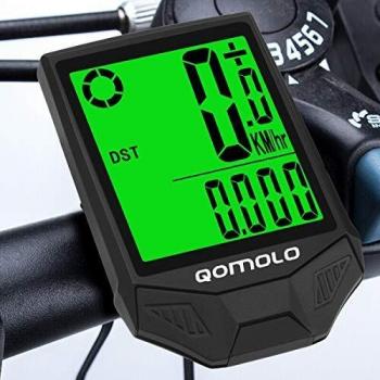 Qomolo Cuentakilómetros para Bicicleta,Muti-Funcion Impermeable Velocímetro Inalámbrico para Bicicleta, Ciclocomputador Ciclismo con Pantalla Grande Retroiluminación LCD,Despertar y Dormir Automáticos