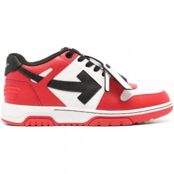 Off-White Men's Red/Black/White Leather Out Of Office Sneakers - Size 45