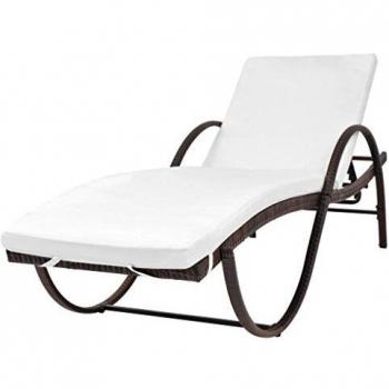 Brown Poly Rattan Sun Lounger with Cushion