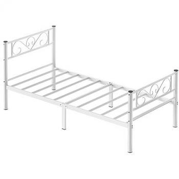 Marco de Cama de Metal Blanco - 90x190 cm, Ideal para Colchón de Invitados, Montaje Fácil, Apto para Habitaciones Pequeñas