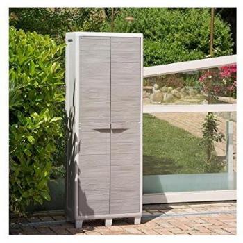 Armario de Resina Woody's Portascope Tortora 65x38x178 cm con Efecto Madera y 3 Estantes