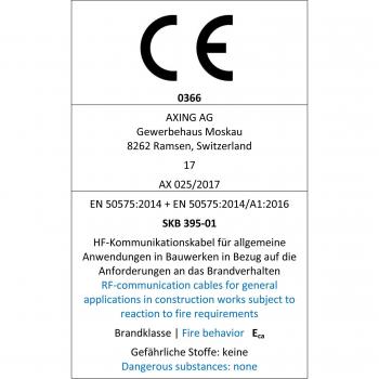 Cable coaxial Axing SKB 395-01, 100 m, 3 veces apantallado, diámetro de 6,8 mm, clase de fuego E