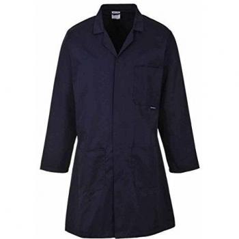Bata de laboratorio estándar azul marino reutilizable para hombre, talla M