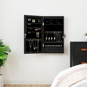 Espejo con joyero y luces LED para pared negro vidaXL