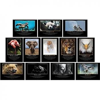 GREAT ART® Póster motivacional noble - Juego de 12 carteles - Fotos de animales con texto motivacional Diseño interior inspiración elegante