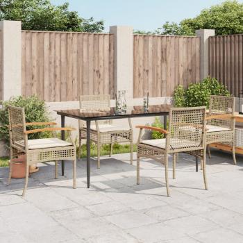 Beige Poly Rattan 5 Piece Outdoor Dining Set with Cushions