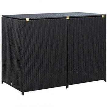 vidaXL Double Wheelie Bin Shed Poly Rattan Black 148x80x111cm Garden Hider Box