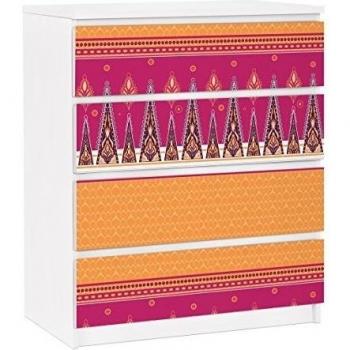 Vinilo adhesivo para muebles IKEA - Malm Dresser 4xDrawers - Summer Sari, Tamaño:4 veces 20cm x 80cm