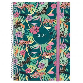 Finocam - Agenda Espiral Design Collection 2024 Selva Enero-Diciembre (12 meses) Semana Vista Horizontal 155x212mm Catalán Multilingüe