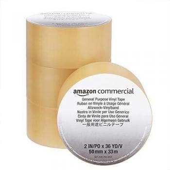 Amazon Commercial Cinta Adhesiva de Vinilo - para Uso General, 0.13 mm x 50 mm x 33 m, color Transparente, Paquete de 4 Unidades
