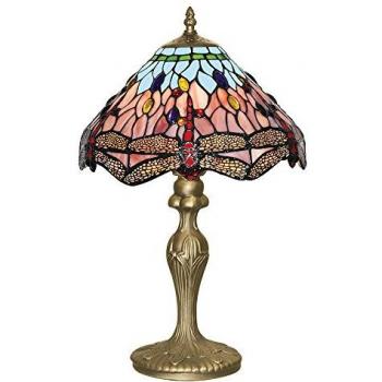 Lámpara de mesa Tiffany Dragonfly, latón envejecido, colores rojo y azul, vidrio estilo Tiffany, 1 bombilla E27, altura 46 cm