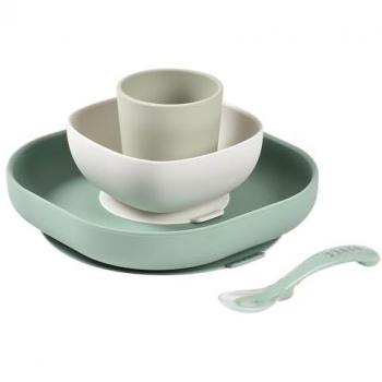 Set de vajilla de silicona para bebé BEABA verde salvia, 4 piezas, antideslizante y apto para lavavajillas y microondas