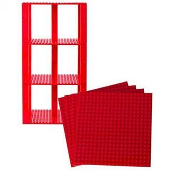 Pack de 4 Bases con Ladrillos separadores 2 x 2 - Construcción en Forma de Torre - Compatible con Todas Las Marcas - 15,24 x 15,24 cm - Rojo