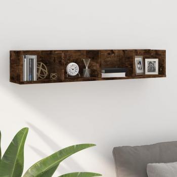 Estante de pared para PC en madera multicapa color roble ahumado 100x18x18cm