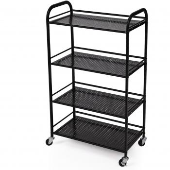 Songmics Carrito para Baño Estantería con 4 Estantes Cocina Dormitorio con Ruedas y Patas Regulables 59 x 32,5 x 102,5 cm Negro BSC14B