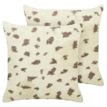 Conjunto de 2 cojines decorativos de piel sintética peluda suaves 45 x 45 cm beige Kasra