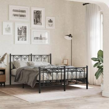 Estructura de cama con cabecero y estribo de metal negro 140x200 cm vidaXL