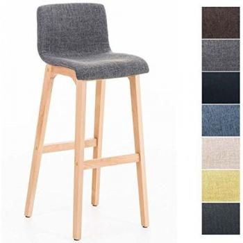 Taburete de Bar Hover con Base de Madera y Asiento en Tela Gris Claro, Altura Ajustable, Dossier Ergonómico y Reposapiés