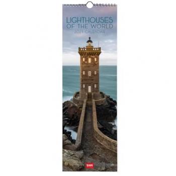 Calendario de Pared 2025 Lighthouses Legami Multilingüe 16 x 49 cm, 12 meses, planificador anual 2026, espacio para notas, 6 idiomas, signos del zodiaco y fiestas internacionales